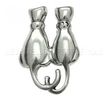 Two Cats Silver Brooch - 30mm Long