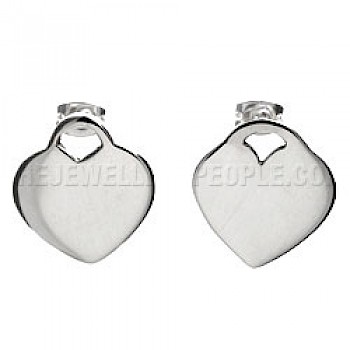 Lock Heart Silver Stud Earrings - 19mm