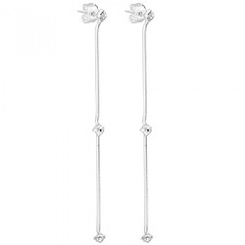 Long Crystal Silver Drop Earrings - 75mm Long