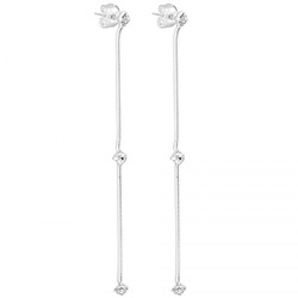 Long Crystal Silver Drop Earrings - 75mm Long