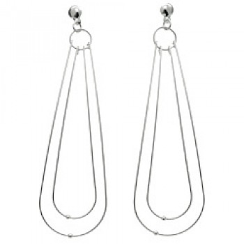 Long Loops Silver Earrings - 80mm Long
