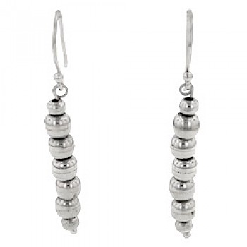 Long Silver Balls Drop Earrings - 40mm Long