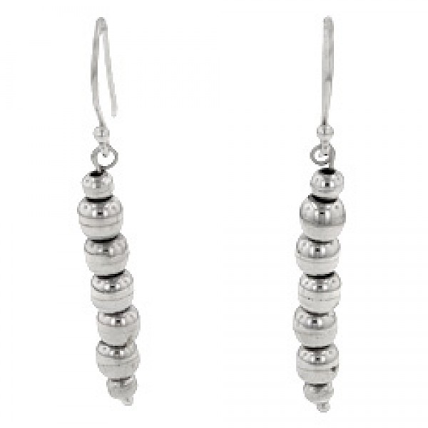 Long Silver Balls Drop Earrings - 40mm Long
