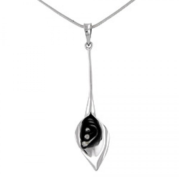 Long Silver Lily Pendant - 50mm Long - PL065