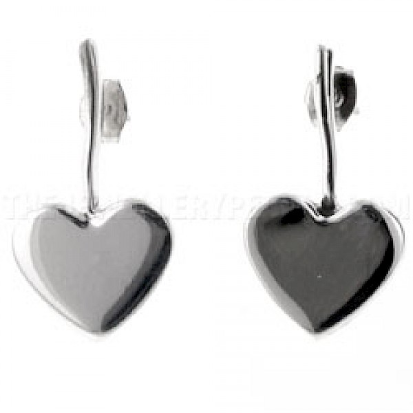 Long Wiggle Solid Heart Silver Earrings - 25mm Long