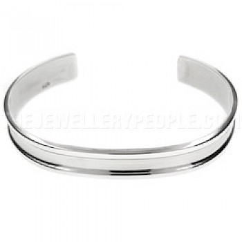 Matt Finish Groove Open Silver Bangle - 10mm Wide