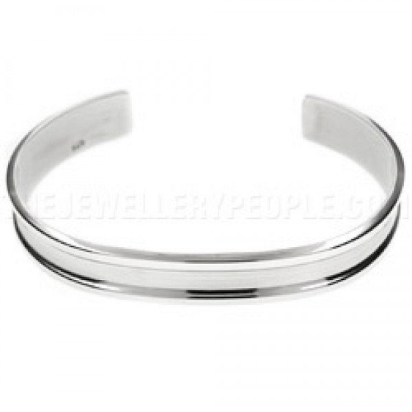 Matt Finish Groove Open Silver Bangle - 10mm Wide
