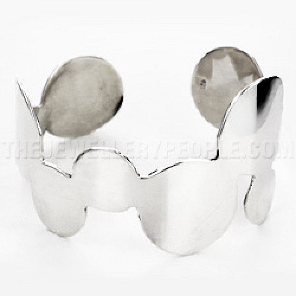 Mixed Circle Silver Cuff Bangle - 35mm Wide