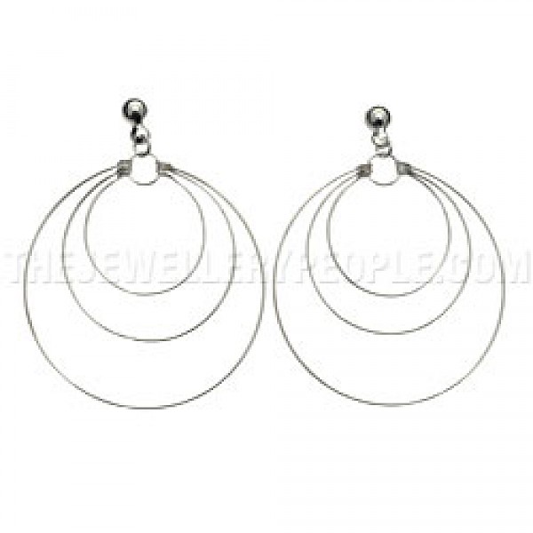 Multi Cricles Silver Earrings - 38mm Wide