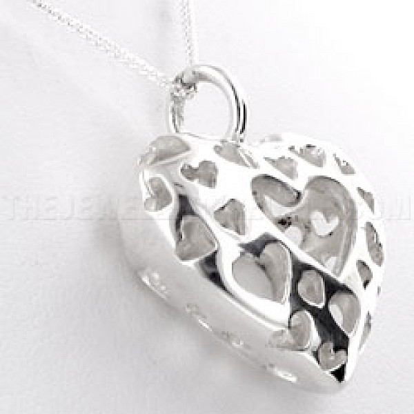 Multi Cut Out Deep Heart Outline Silver Pendant - PT283