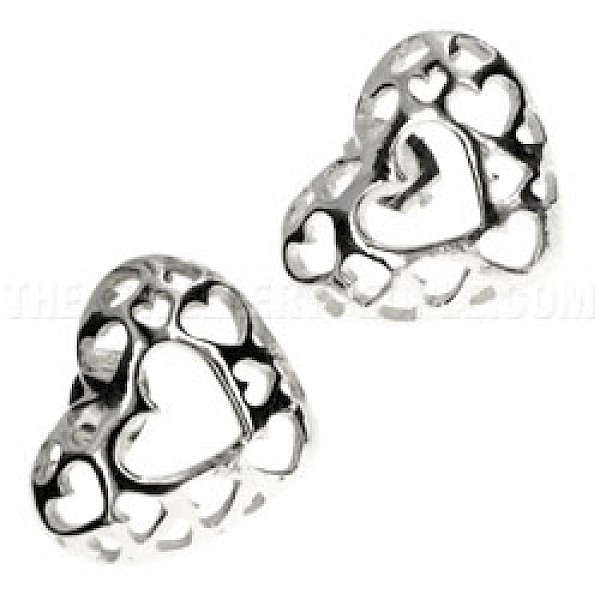 Multi Cut Out Heart Outline Silver Earrings - 20mm