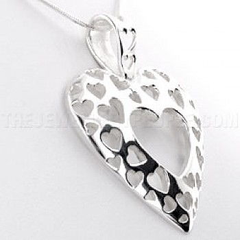 Multi Cut Out Heart Outline Silver Pendant - PT278