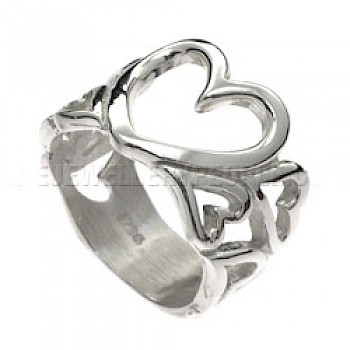 Multi Cut Out Heart Silver Ring