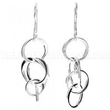 Multi Ring Silver Drop Earrings - 50mm Long