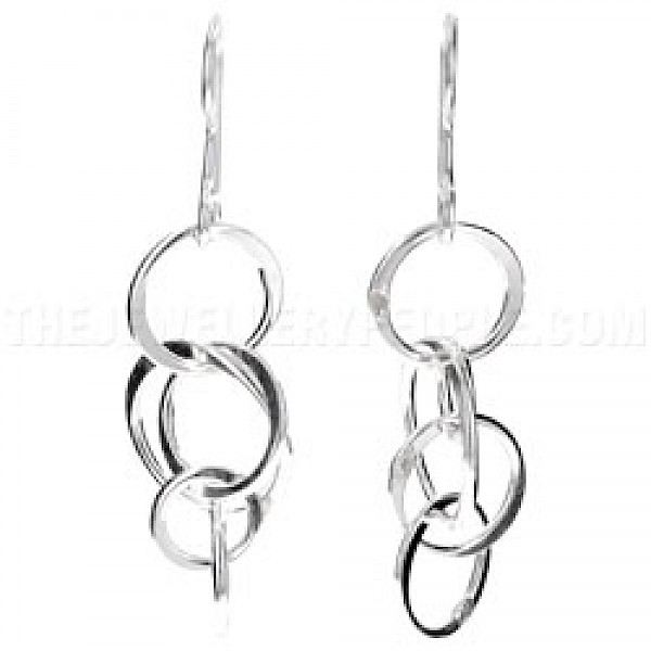 Multi Ring Silver Drop Earrings - 50mm Long