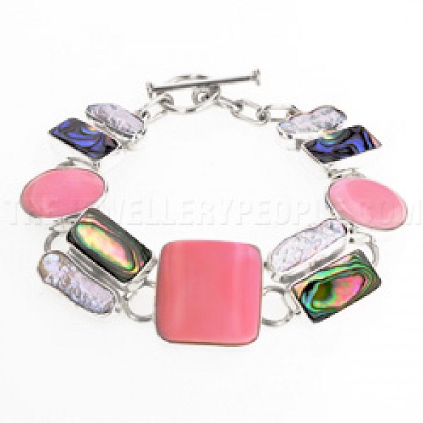 Multi Shell & Silver Bracelet - Pink - SL188