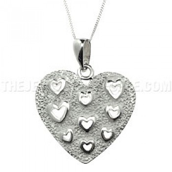 Multi Texture Heart Silver Pendant - PT043