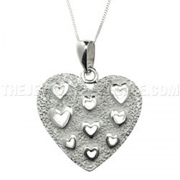 Multi Texture Heart Silver Pendant - PT043