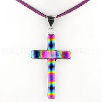 Multicolour Dichroic Glass & Silver Cross Pendant - DC006