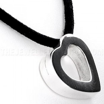 Offset Boxed Heart Outline Silver Pendant - PT134