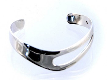 Offset Cut Out Open Silver Bangle - 15mm Wide
