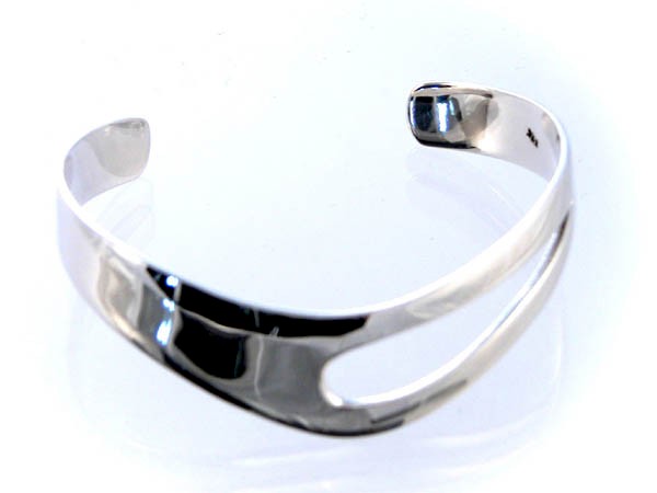 Offset Cut Out Open Silver Bangle - 15mm Wide