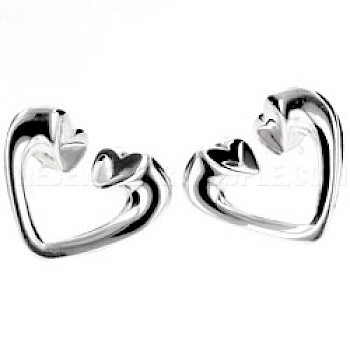 Open Heart Silver Stud Earrings - 20mm