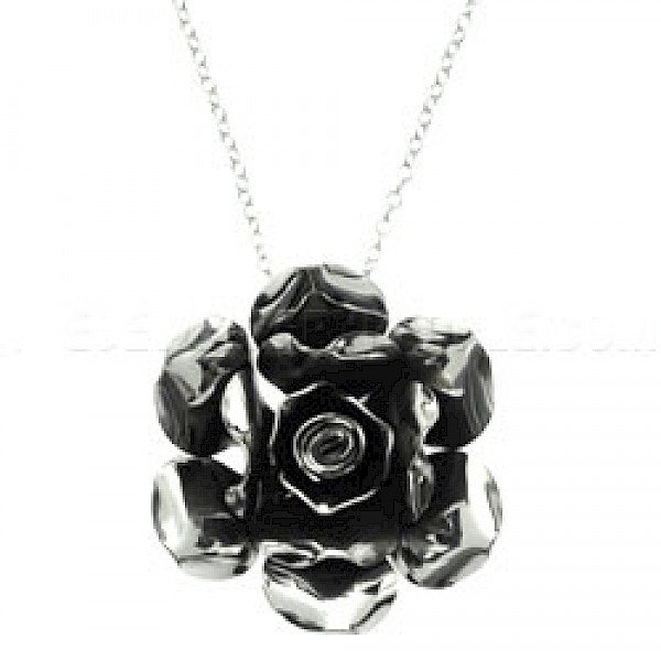 Open Rose Silver Pendant - 40mm Wide - Large