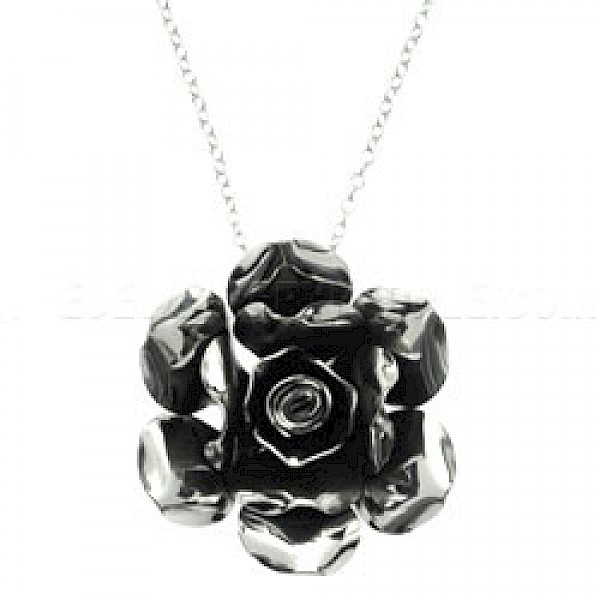 Open Rose Silver Pendant - 40mm Wide - Large - PL024
