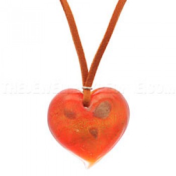 Orange & Gold Glass Heart Pendant - GLS063