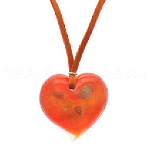 Orange & Gold Glass Heart Pendant - GLS063