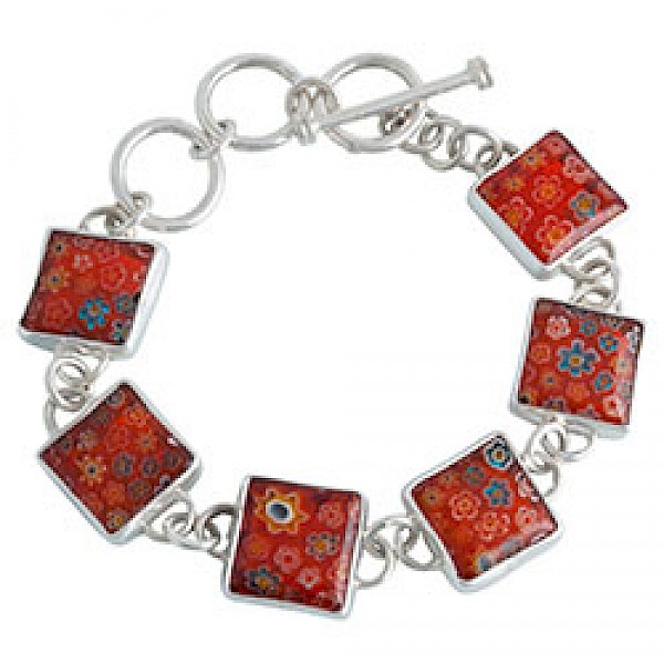 Orange Lampwork Glass Silver Bracelet