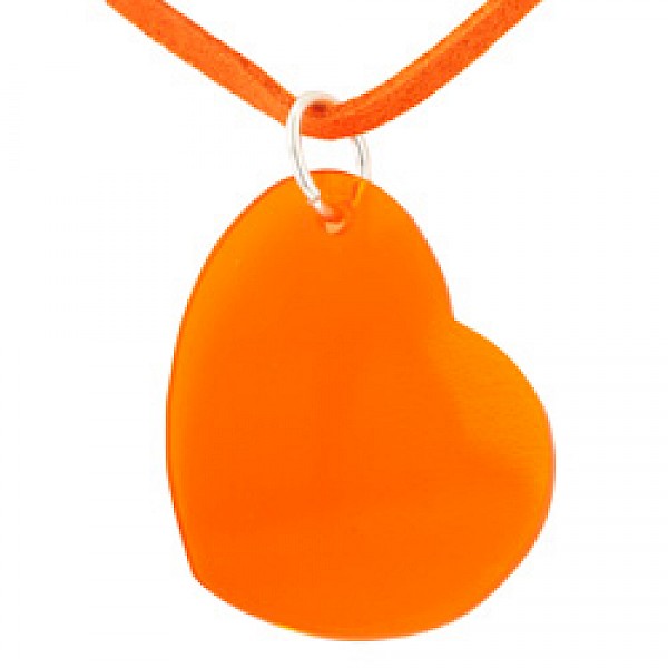Orange Resin Heart & Suede Necklace