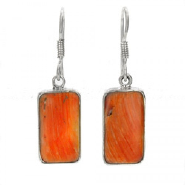 Orange Spiny Oyster & Silver Earrings