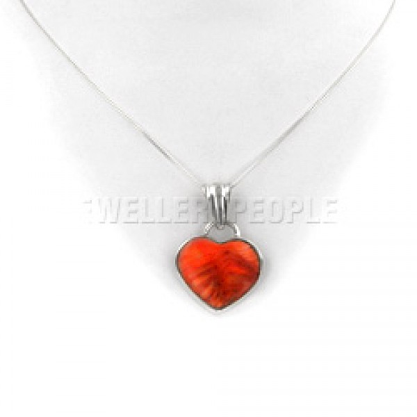 Orange Spiny Oyster & Silver Heart Pendant - SL157