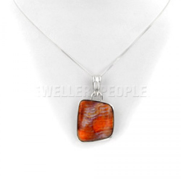 Orange Spiny Oyster & Silver Pendant - SL069