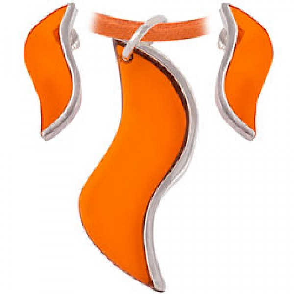 Orange Wave Earrings & Suede Necklace Set
