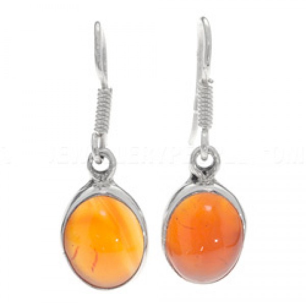 Oval Carnelian & Silver Earrings - 12mm