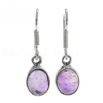 Oval Amethyst & Silver Earrings - 30mm long