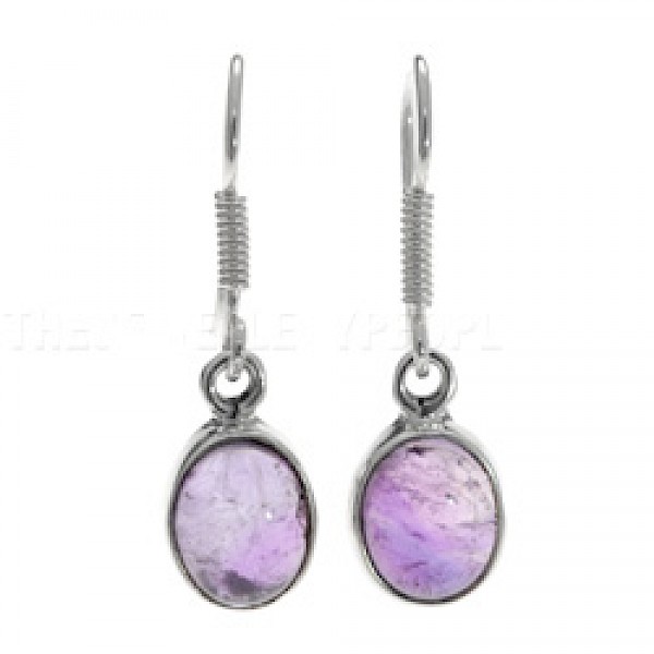 Oval Amethyst & Silver Earrings - 30mm long