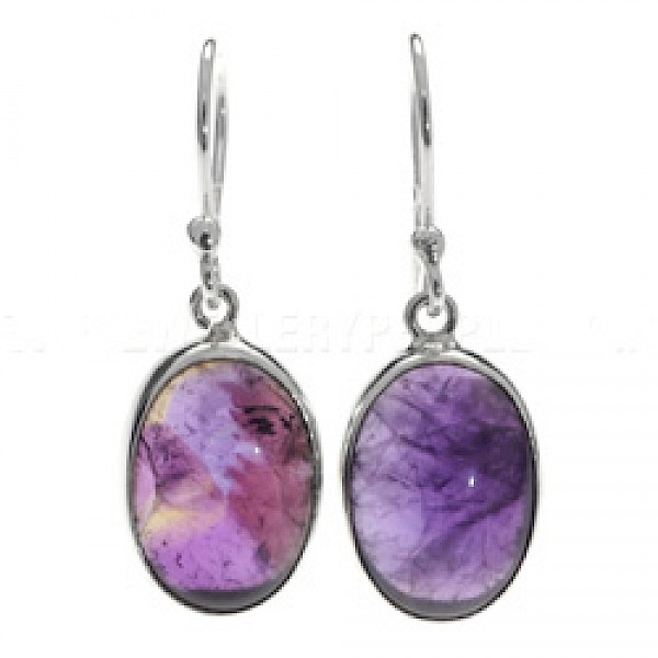 Oval Amethyst & Silver Earrings - 35mm long