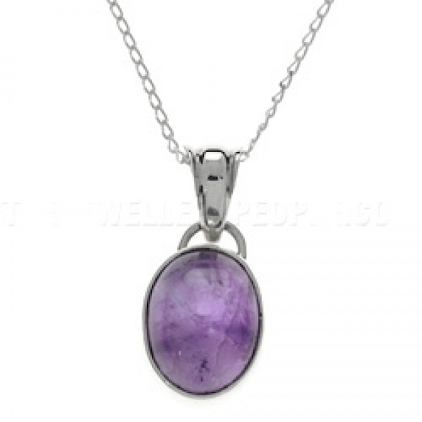 Oval Amethyst & Silver Pendant - 32mm - CD004