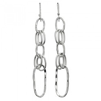 Oval Chains Silver Earrings - 90mm Long