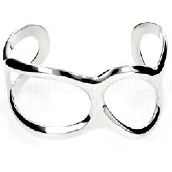 Oval Cut Out Silver Cuff Bangle - 30mm Wide
