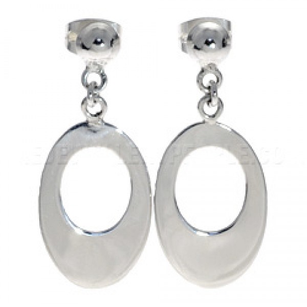 Oval Disc Silver Earrings - 35mm Long