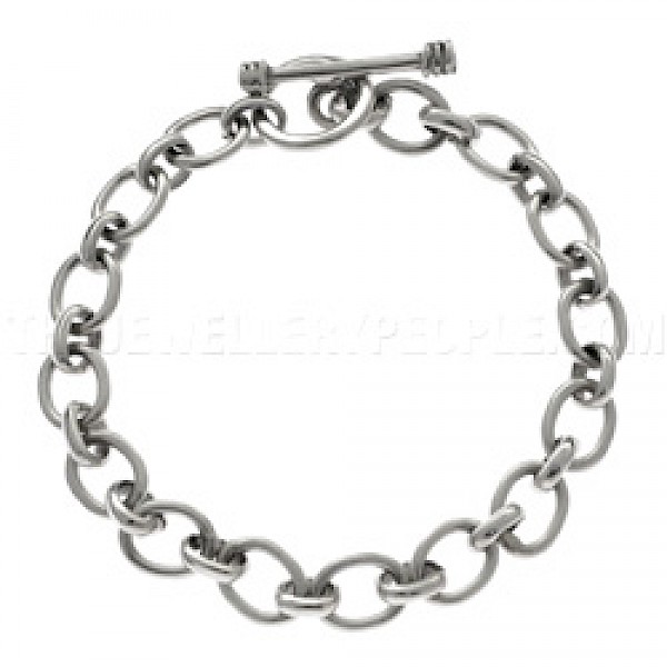 Oval Link Silver T Bar Bracelet