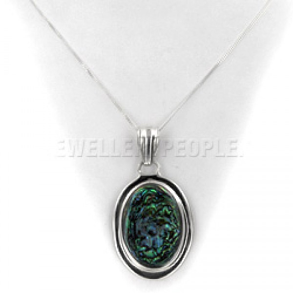 Oval Lip Abalone Shell & Silver Pendant - SL064