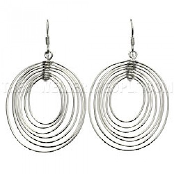 Oval Multi Wire Silver Earrings - 35mm Wide