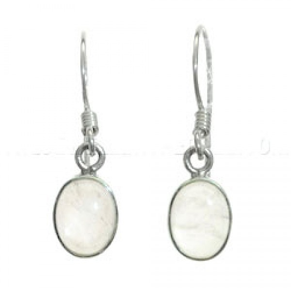 Oval Rose Quartz & Silver Earrings - 30mm