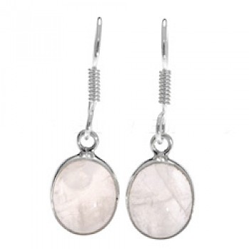 Oval Rose Quartz & Silver Earrings - 35mm long